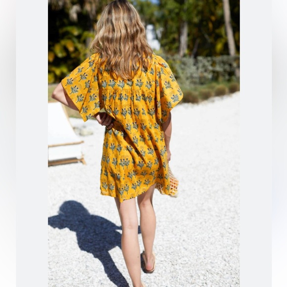 Emerson Fry Basalie Dress Floral India Collection Yellow Marigold Mini Cotton M - Picture 4 of 11